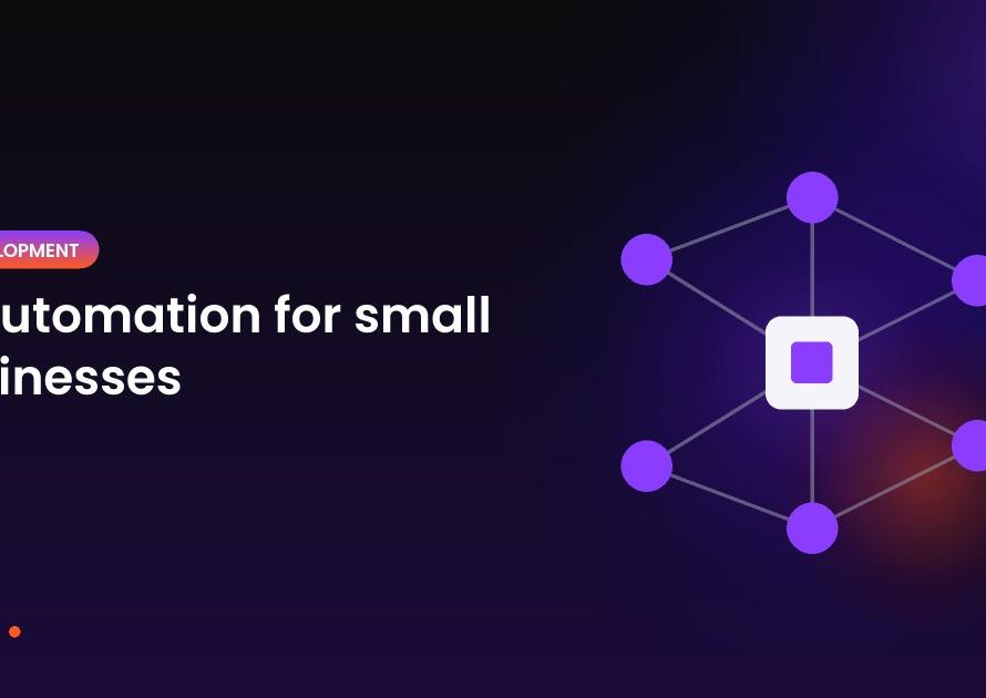 Illustration of connected nodes around a central chip representing AI automation
