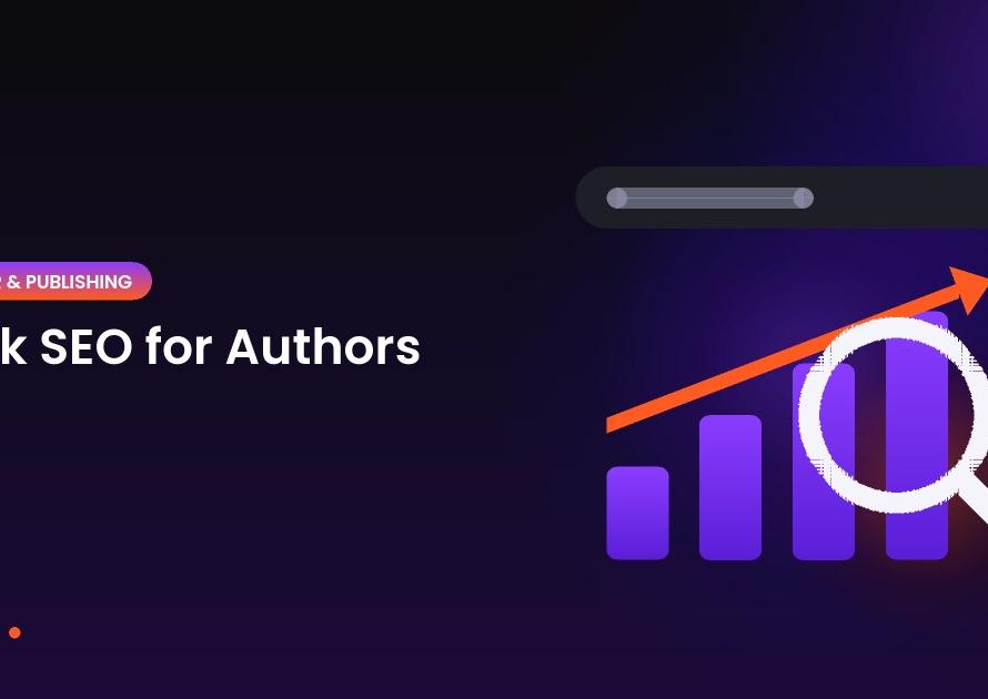 Illustration of a search bar, magnifying glass and rising bar chart for the article: Book SEO for Authors: How Readers Find Your Book Online