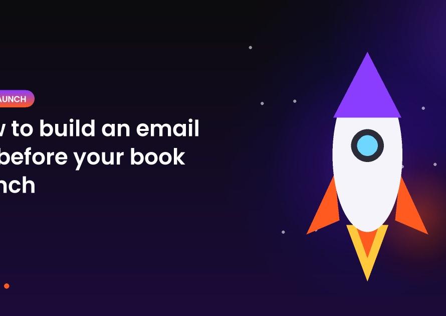 Illustration of a rocket launching above a night sky representing a book launch