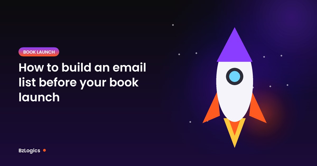 Illustration of a rocket launching above a night sky representing a book launch