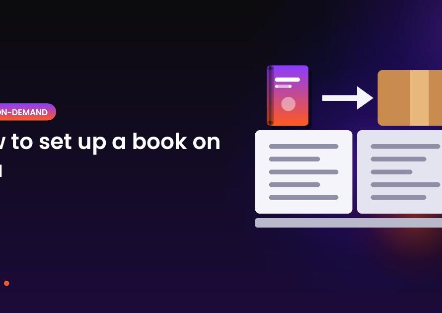 Illustration of an open book, a book cover and a shipping box