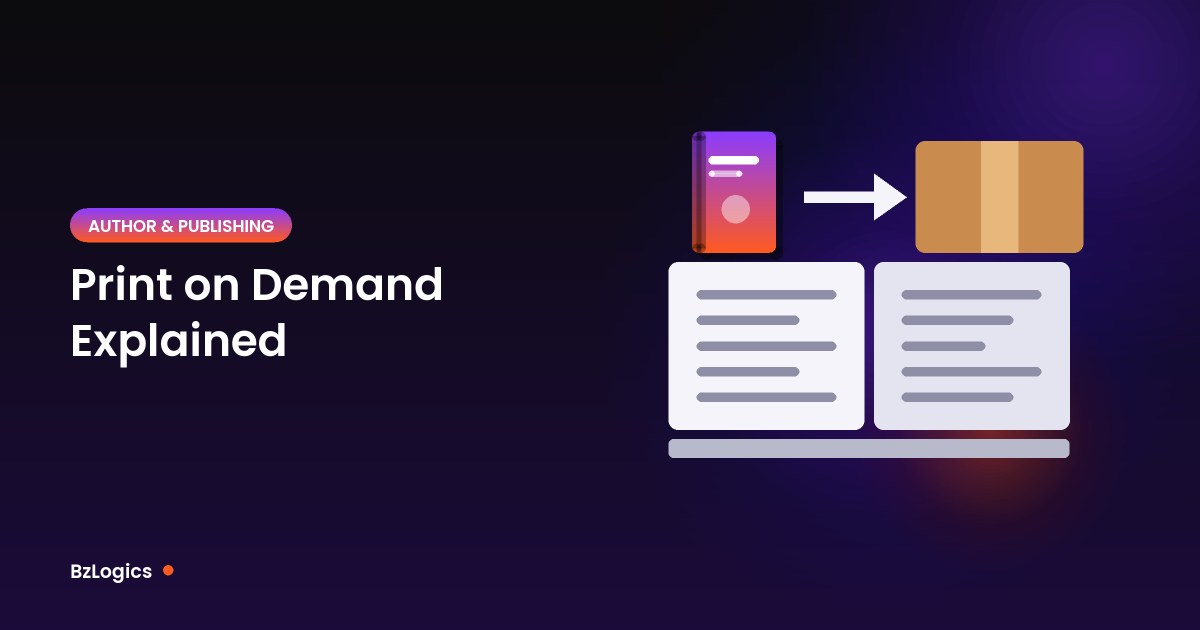Illustration of an open book, a book cover and a shipping box for the article: Print on Demand Explained: Sell Books and Products Without Holding Stock