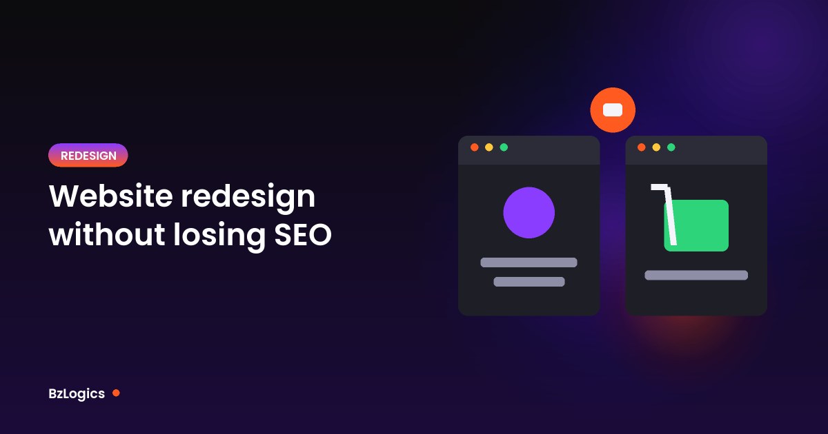 Illustration of two browser windows representing an old and a redesigned website