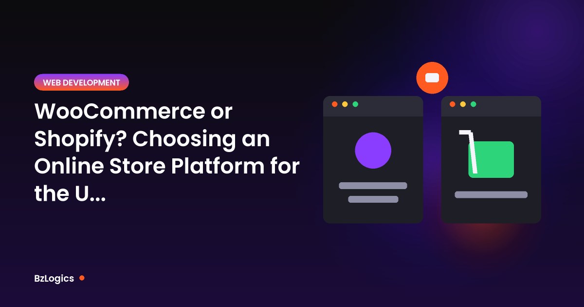 Illustration of two browser windows side by side for the article: WooCommerce or Shopify? Choosing an Online Store Platform for the US, UK and Europe